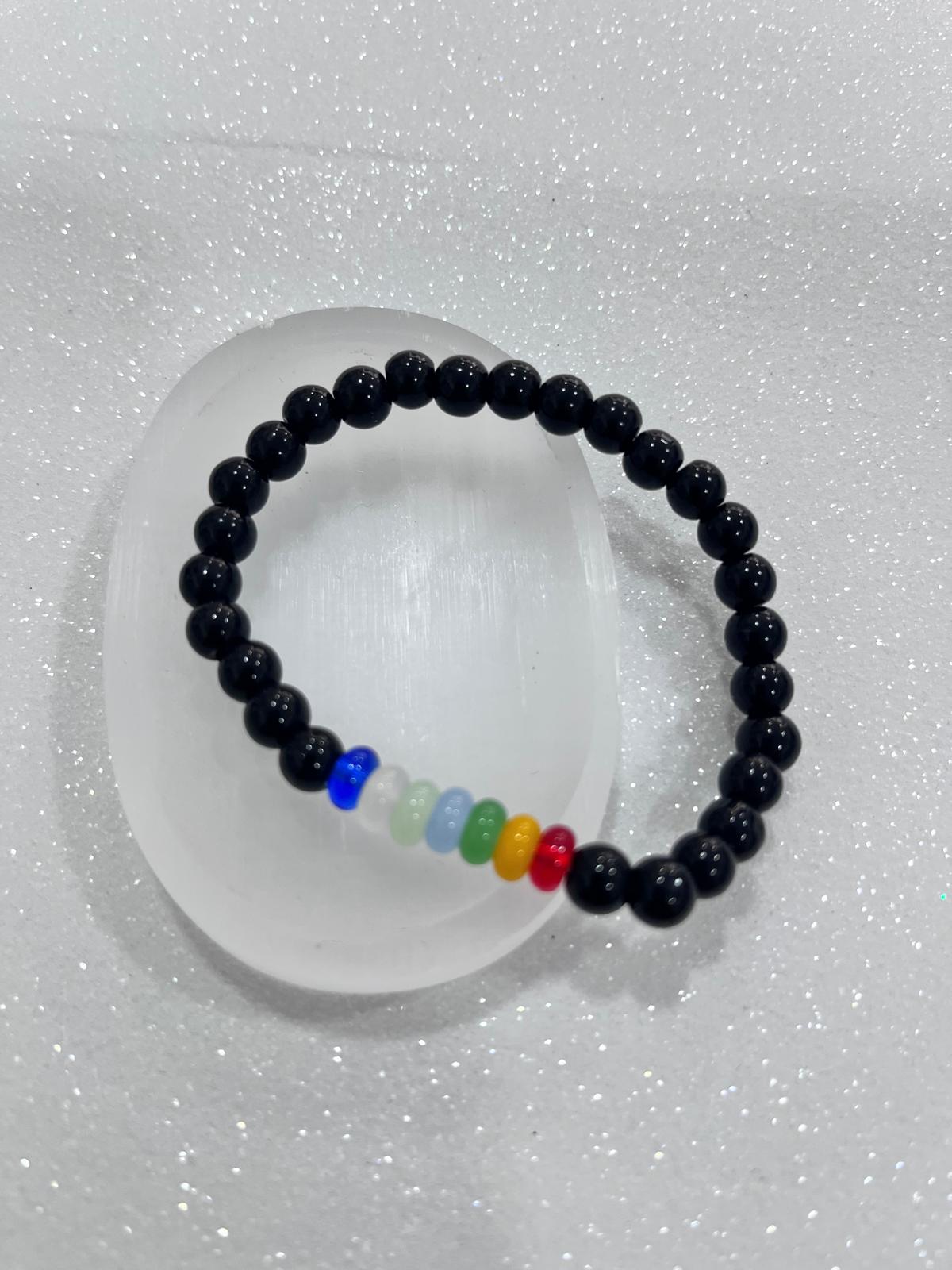 Pulsera de Turmalina Negra con 7 chakras